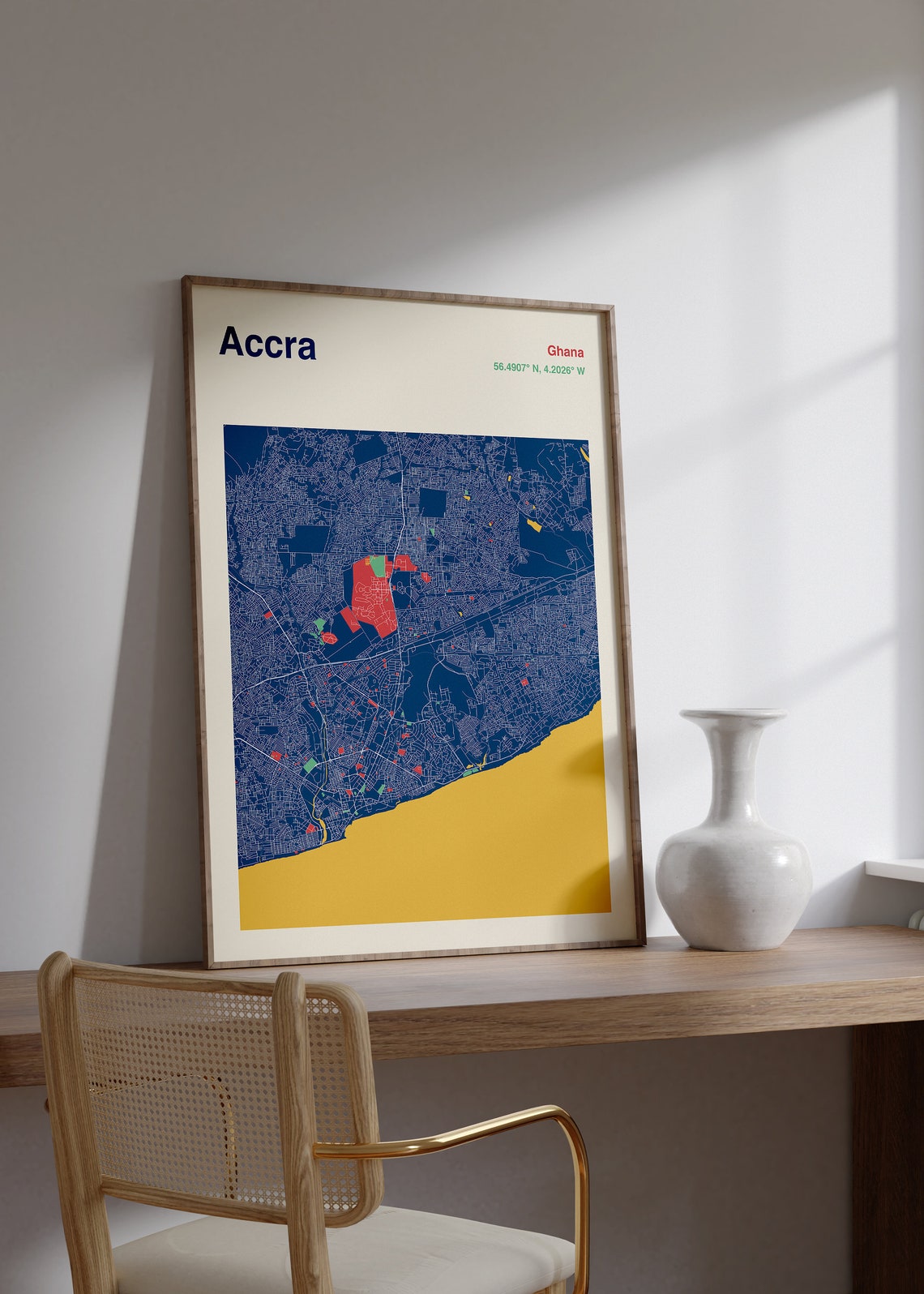 Accra Ghana Vintage Navy Gold Detailed City Street Map Poster - Image 2