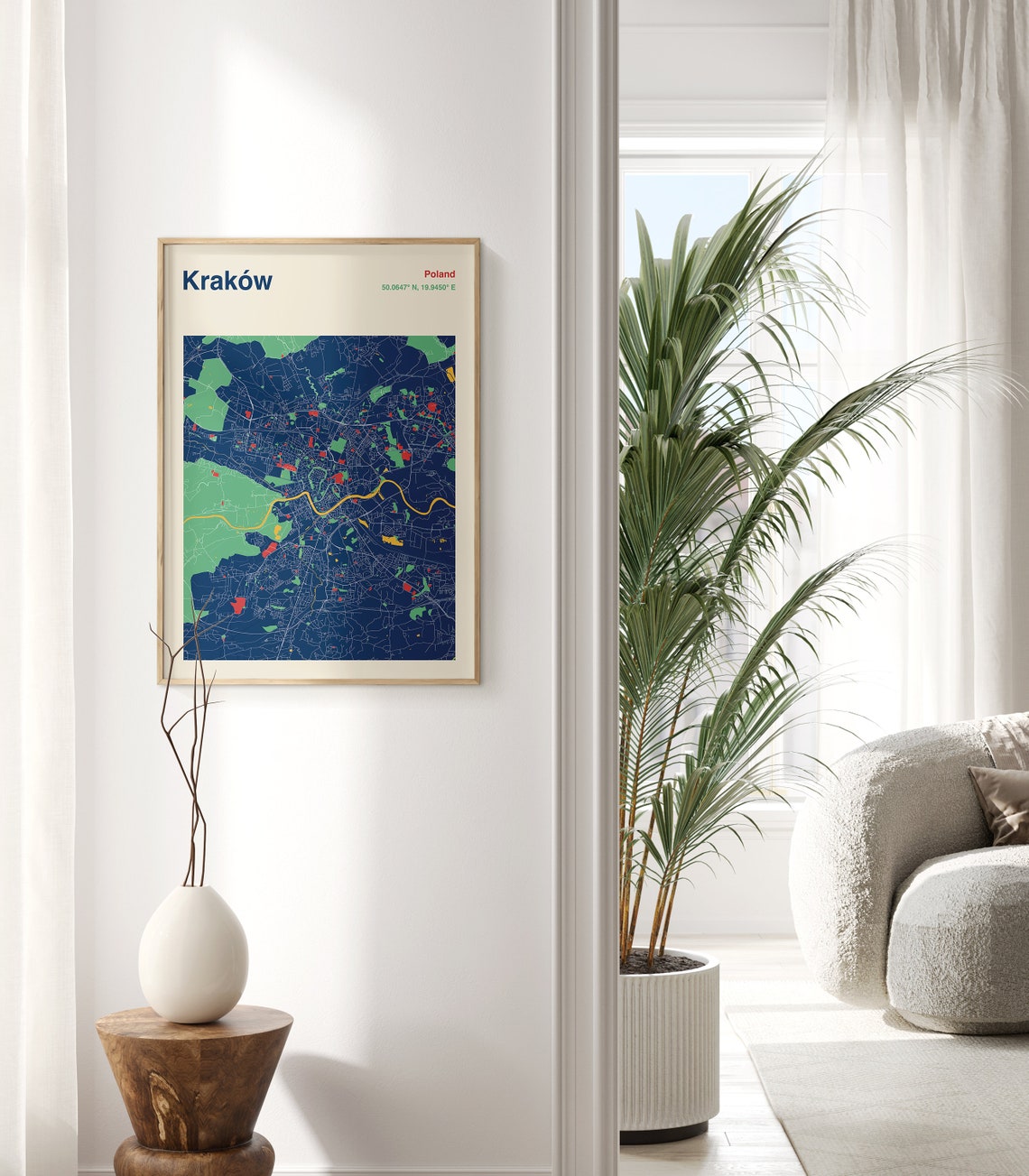 Krakow Poland Colourful Vistula River City Map Poster in Navy Green - Image 2