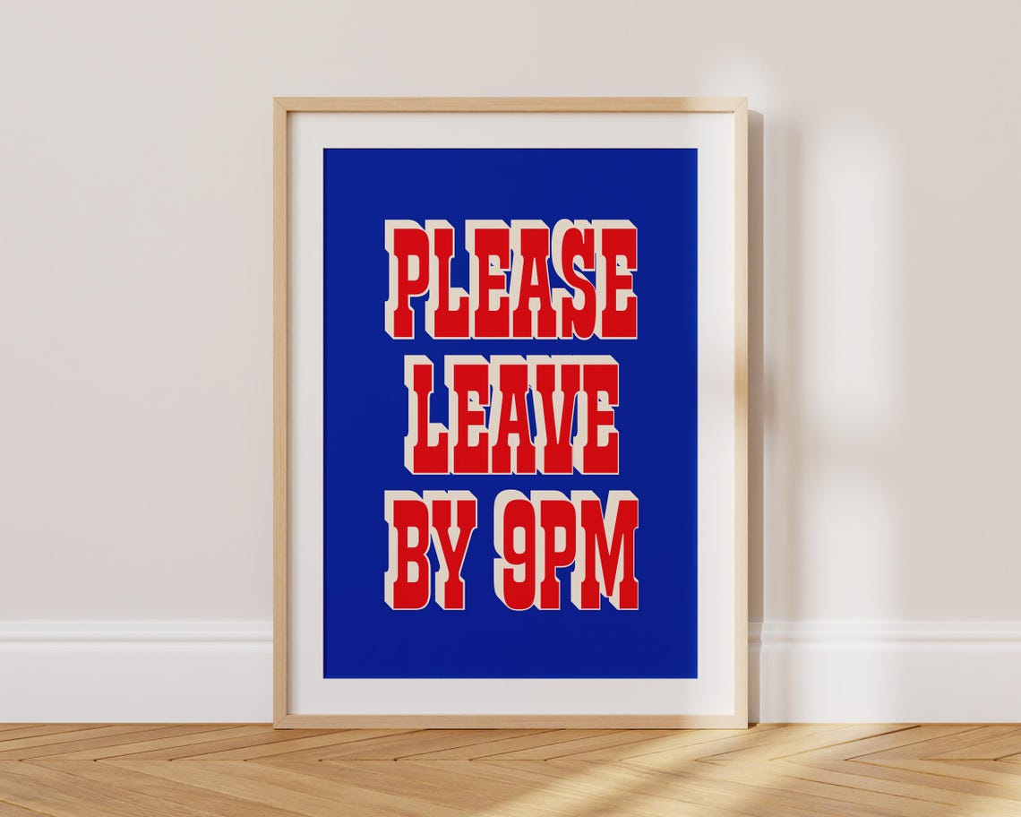 Please Leave by 9PM Green on Red Vintage Funny Western Party Poster - Image 2