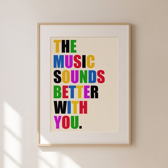 The Music Sounds Better With You Retro Rainbow Typography Music Wall Poster