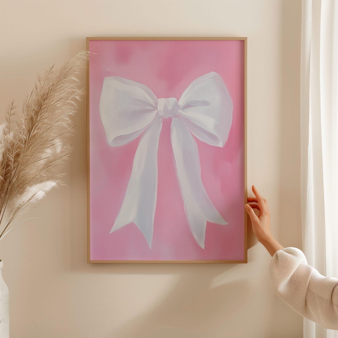 White Bow On Pink Watercolour Painting Preppy Coquette Girly Poster - Image 2