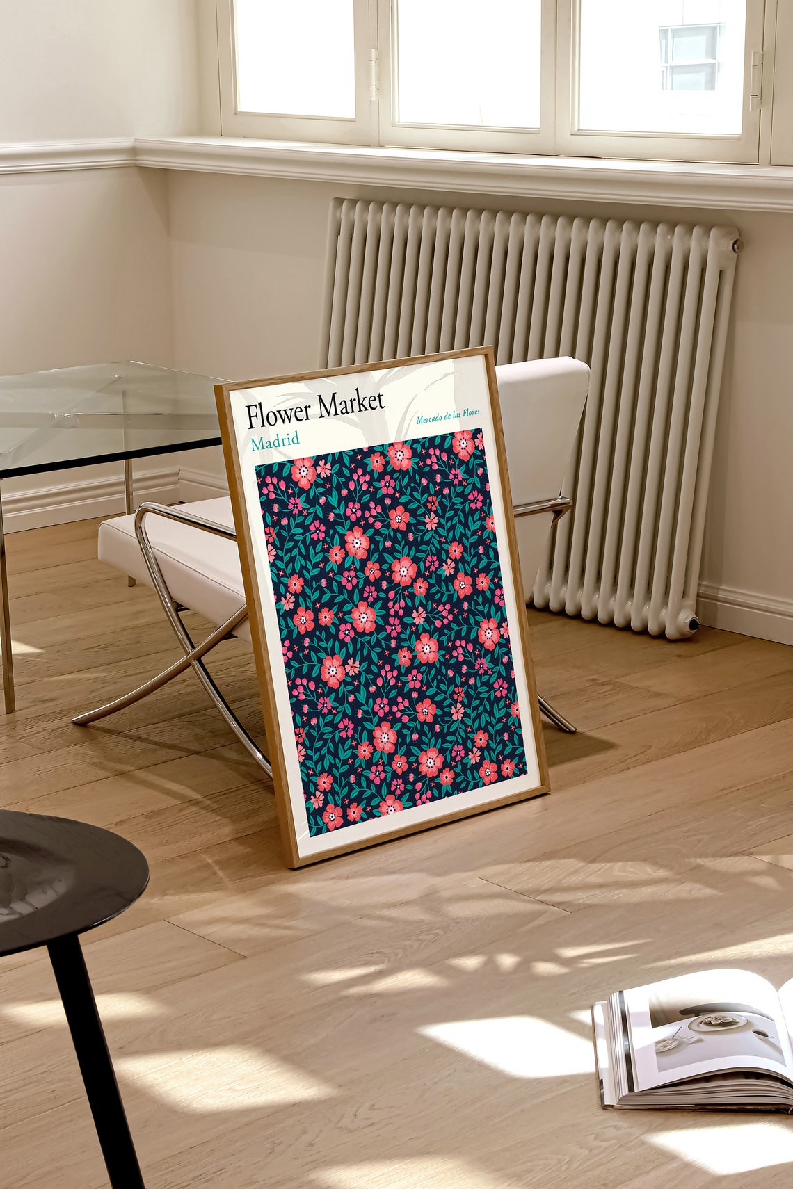 Madrid Mercado de las Flores Navy Pink Floral Botanical Poster - Image 2