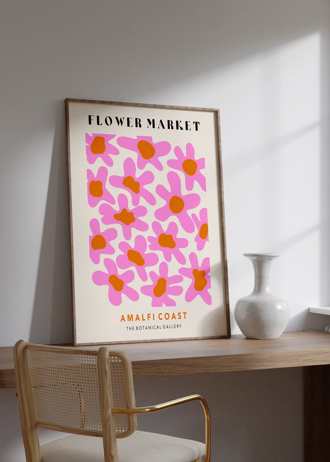 Amalfi Coast Flower Market Pink Floral Retro 70s Botanical Art Poster - Image 2