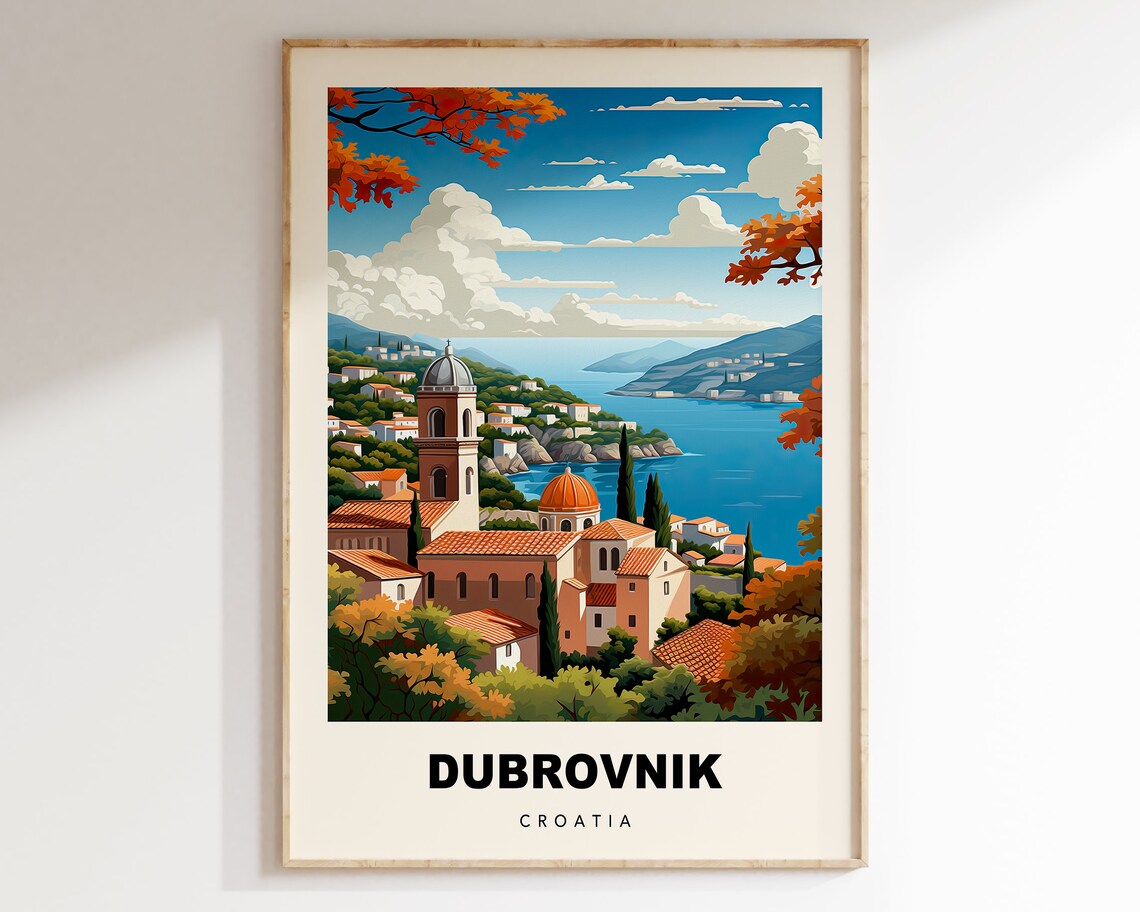Dubrovnik Croatia Retro Adriatic Old Town Sea View Travel Poster