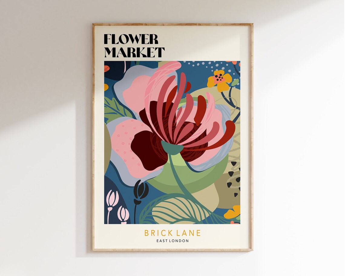 Brick Lane London Flower Market Retro 70s Poster