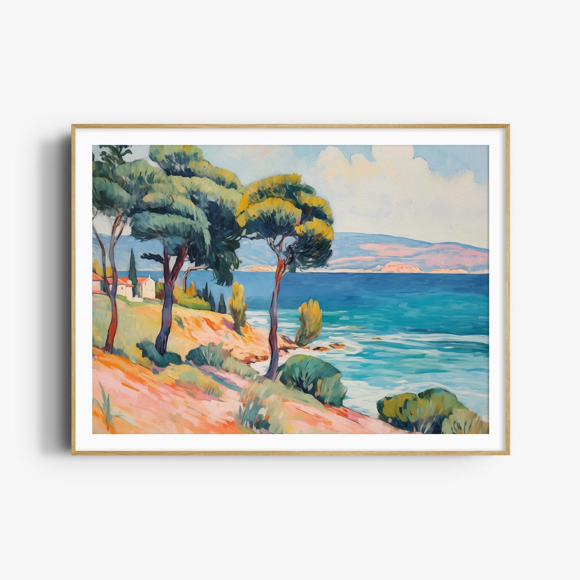Mediterranean Coast Pine Trees Blue Sea Impressionist Art Poster - Image 4