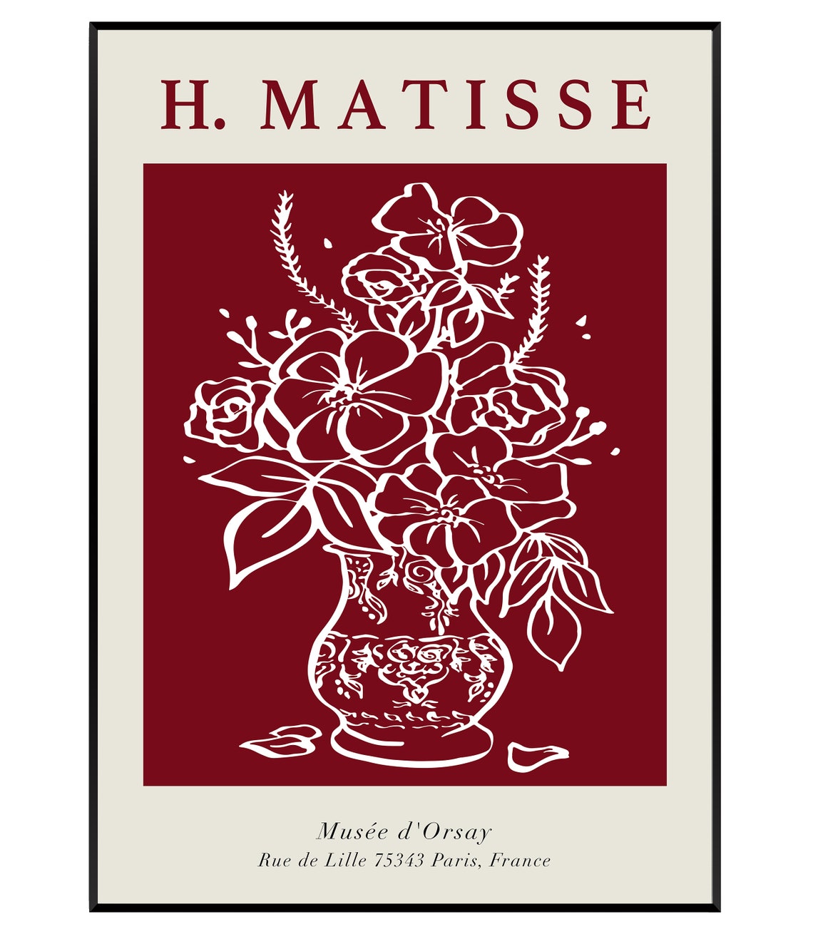 Matisse Musée d'Orsay Paris Red Floral Vase Botanical Line Art Poster - Image 2
