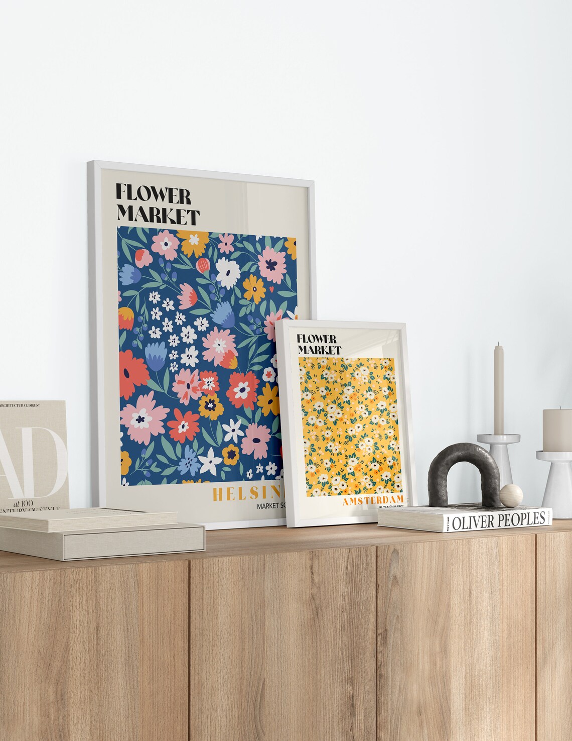 Helsinki Flower Market Market Square Retro Navy Colourful Bloom Poster - Image 3