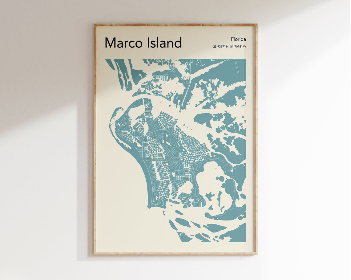Marco Island Map Poster, Florida Wall Art Print