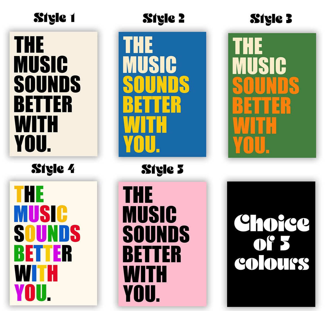 The Music Sounds Better With You Blue and Yellow Quote Poster - Image 2