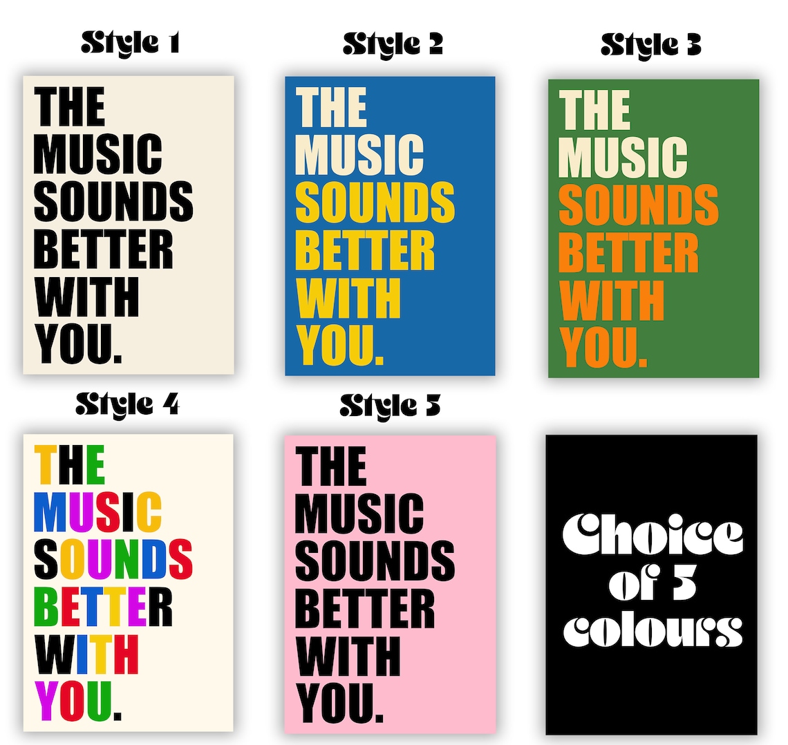 The Music Sounds Better With You Retro Rainbow Typography Music Wall Poster - Image 3
