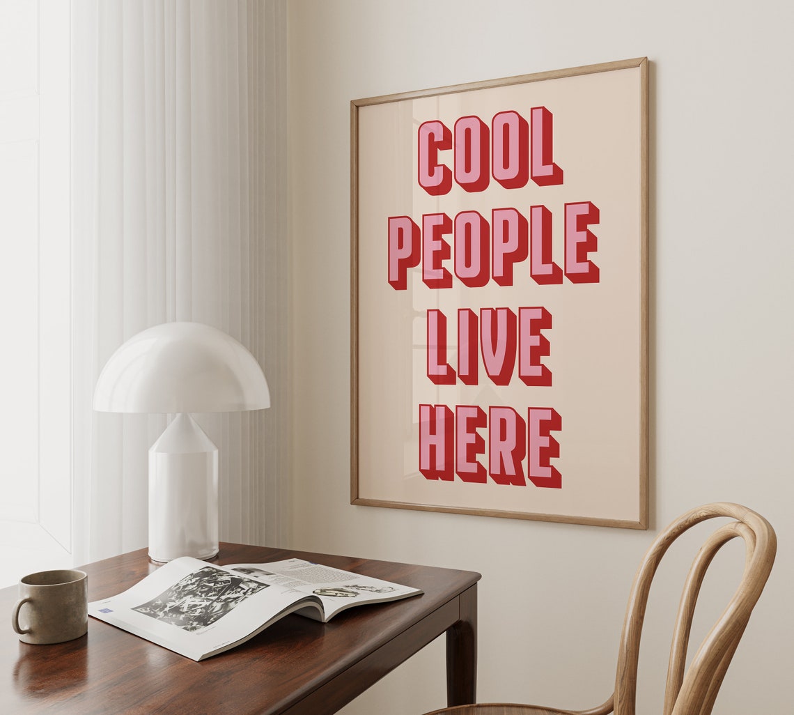 Cool People Live Here Retro Pink Orange Typography Fun Poster - Image 2