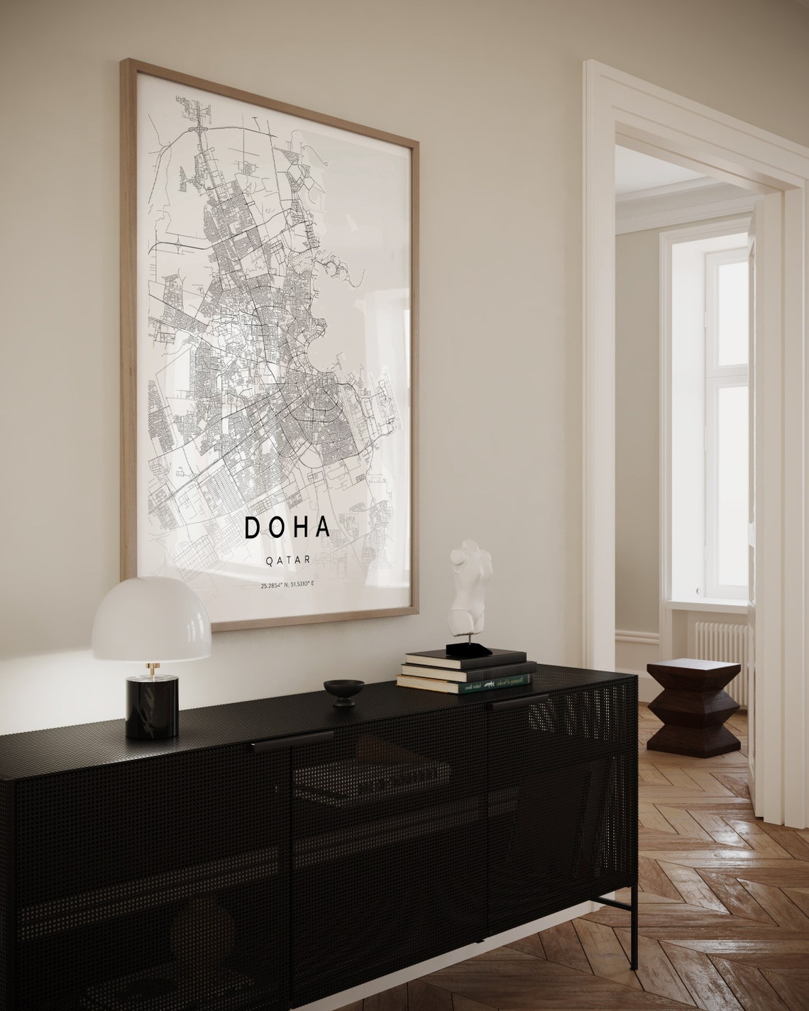 Doha Qatar Minimalist White Grey City Street Map Wall Poster - Image 3