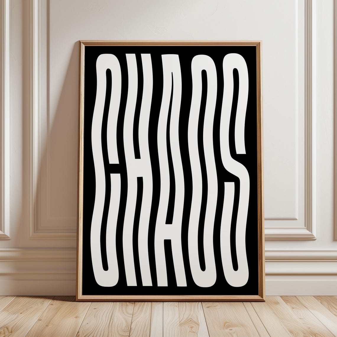 Black And White Chaos Typography Art Maximalist Wavy Lettering Poster