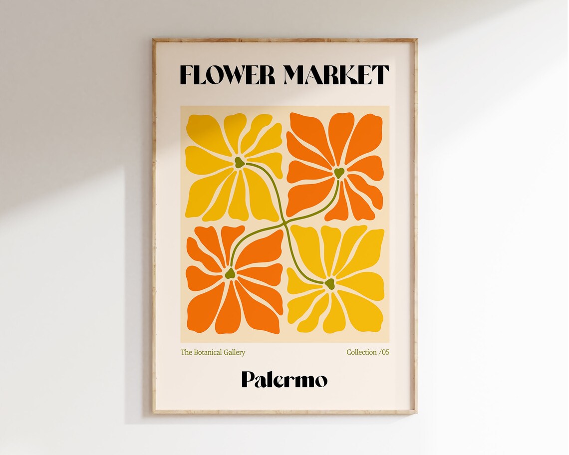 Palermo Flower Market Botanical Gallery Retro Orange Bloom Art Poster
