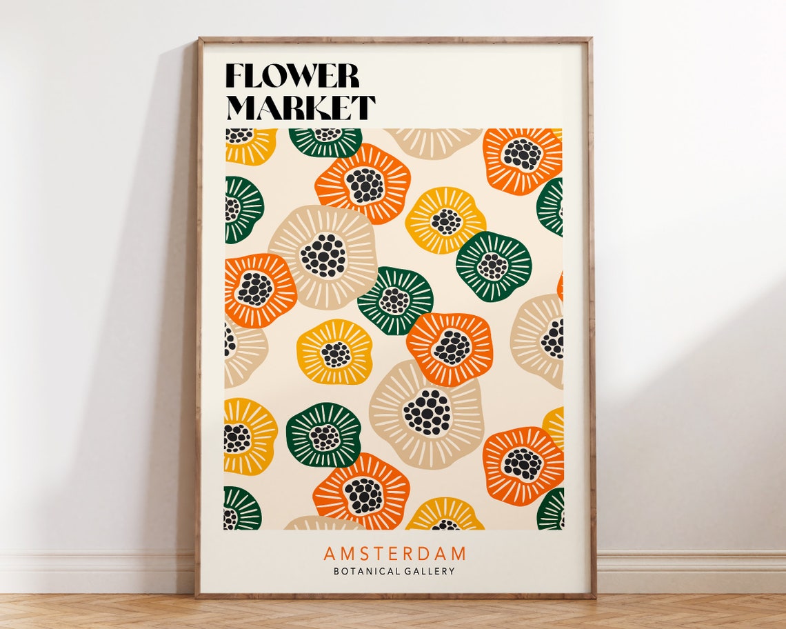 Flower Market Amsterdam Botanical Retro Poppy Art Poster Kitchen Decor
