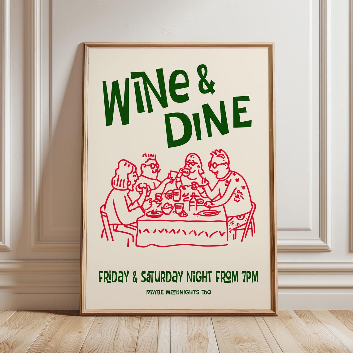Wine And Dine Retro Dinner Party Hand Drawn Food Illustration Poster - Image 2