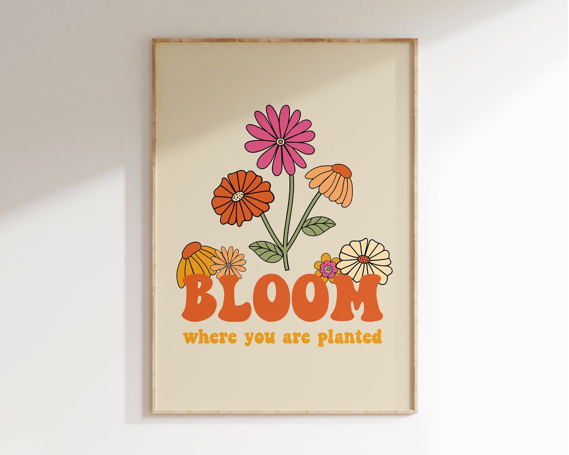 Retro Flower Poster, 1970s Groovy Floral Art Print