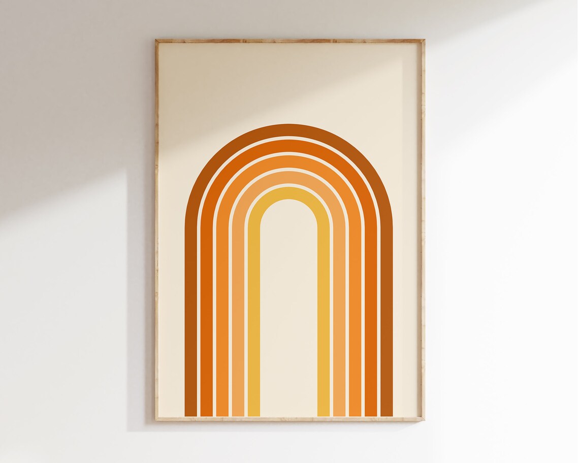Retro Rainbow Stripes 70s Poster, Mid Century Art Print