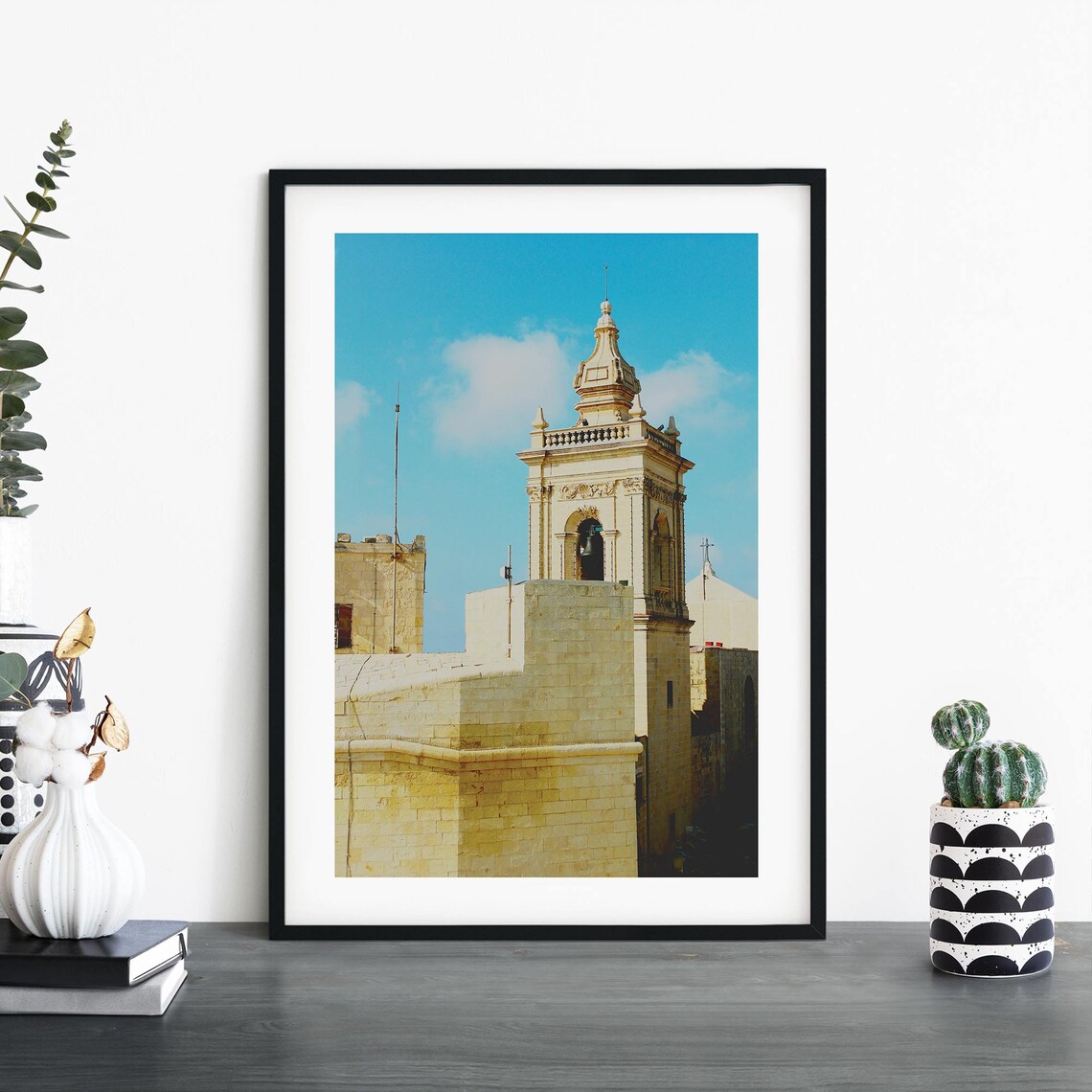 Citadel Gozo Malta Historic Church Tower Blue Sky Photo Poster