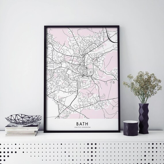 Bath United Kingdom Georgian Spa City Pink Black Street Map Poster