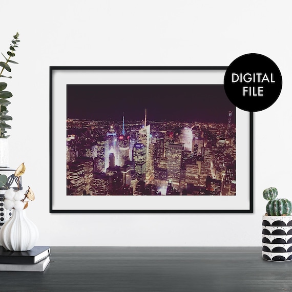 New York City Skyline At Night Manhattan Lights Photo Poster