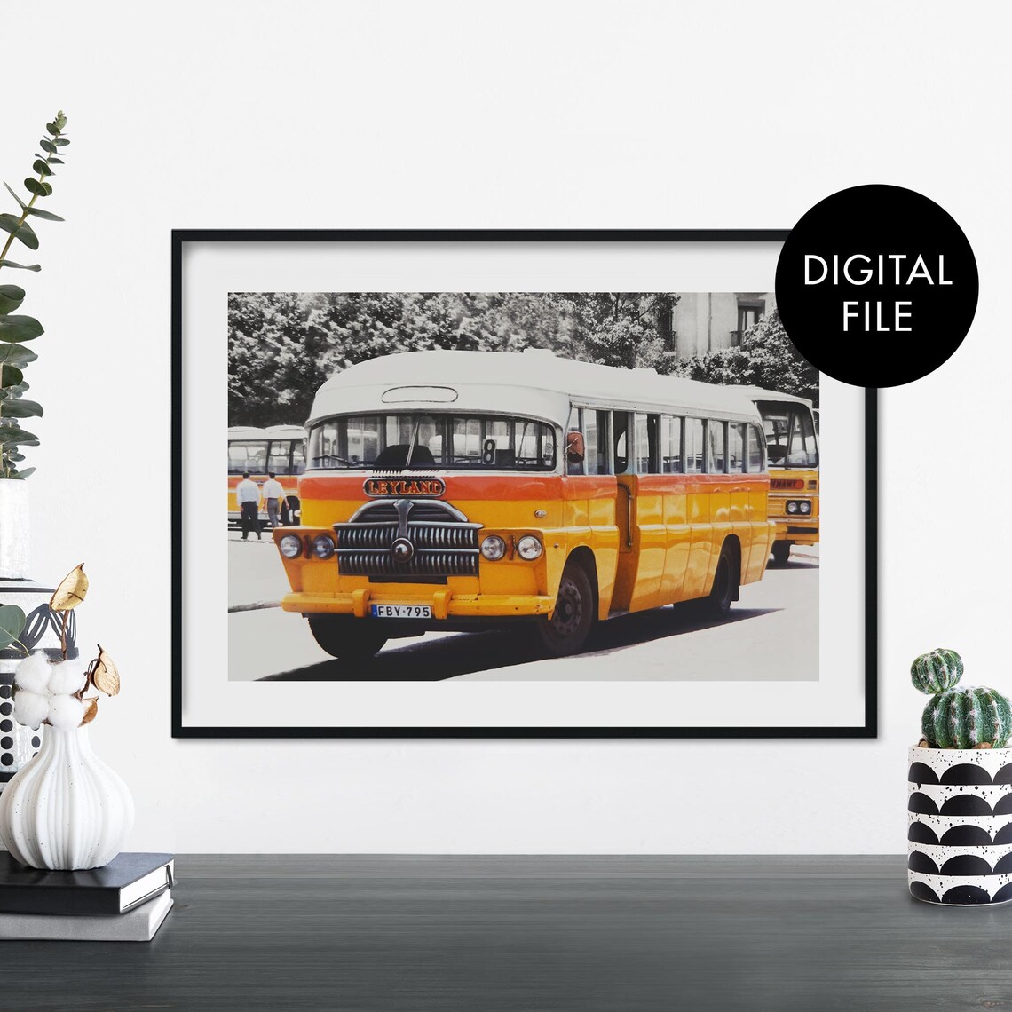 Classic Vintage Maltese Yellow Leyland Bus Island Photo Wall Art