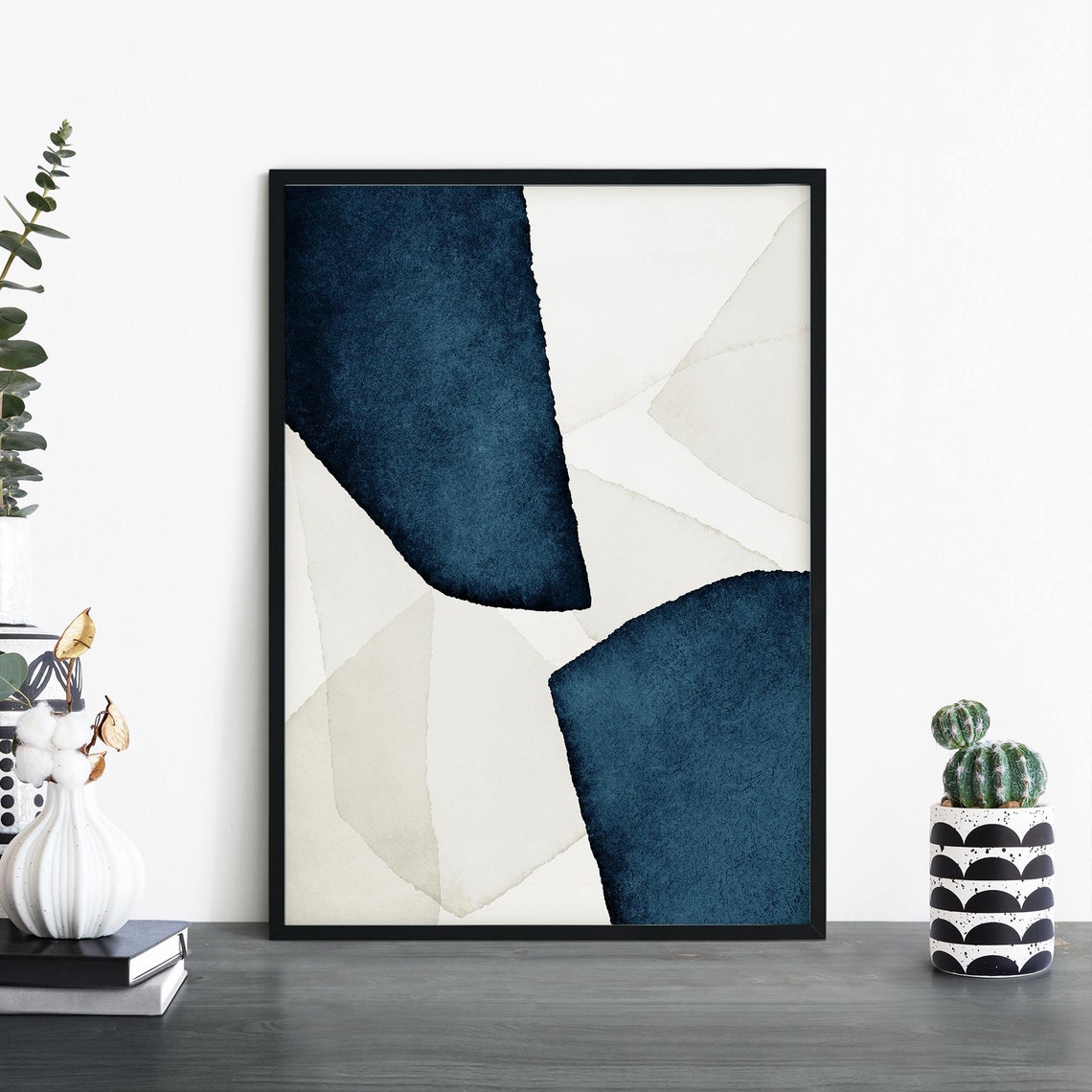 Indigo Blue Shards Abstract Watercolor Geometric Modern Poster