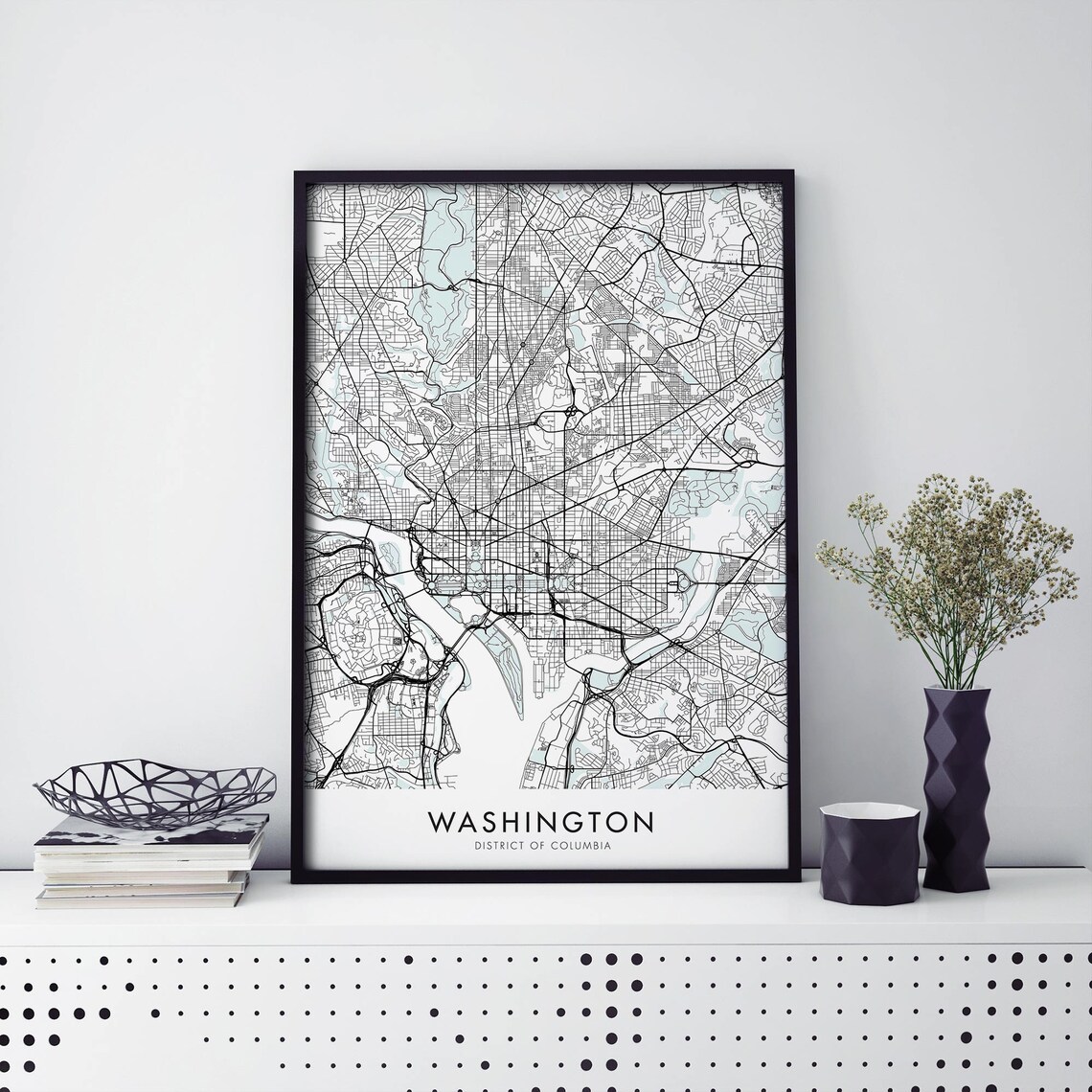 Washington DC District of Columbia Detailed City Street Map Poster
