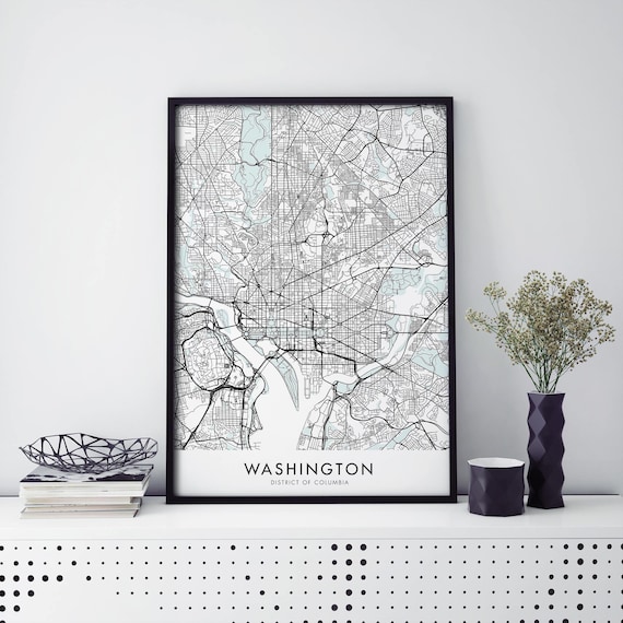 Washington DC District of Columbia Detailed City Street Map Poster