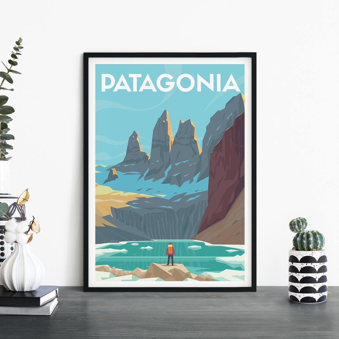 Patagonia Torres Del Paine Mountain Peaks Retro Travel Poster