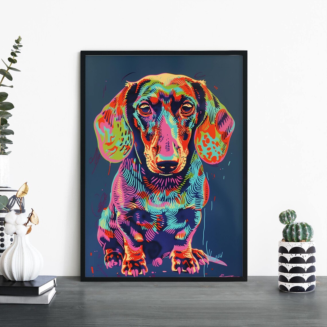 Neon Rainbow Pop Art Dachshund Colorful Canine Portrait Poster
