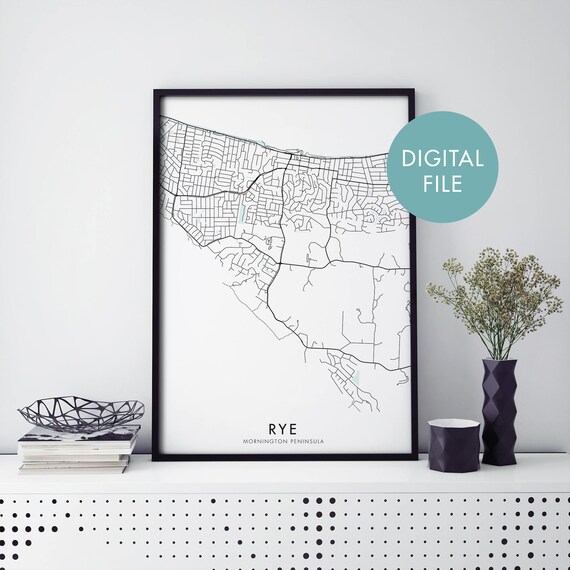 Rye Mornington Peninsula Minimalist Monochrome Street Map City Poster