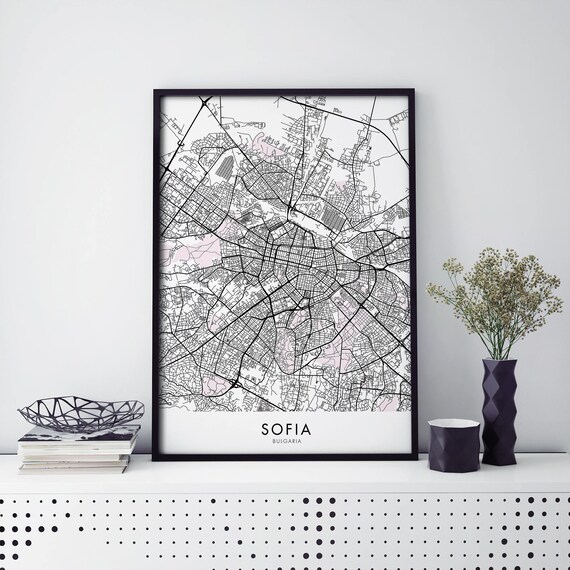 Sofia Bulgaria Monochrome Detailed Classic City Street Map Poster