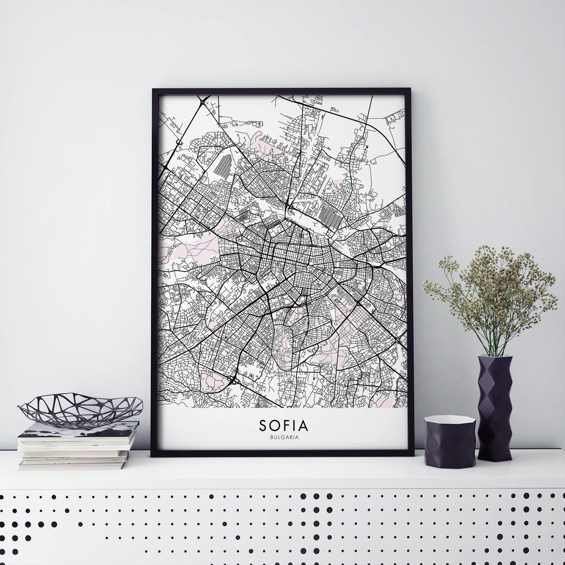 Sofia Bulgaria Monochrome Detailed Classic City Street Map Poster