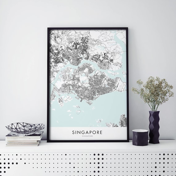 Singapore City Island Map Black Line Minimalist Modern Art Wall Poster