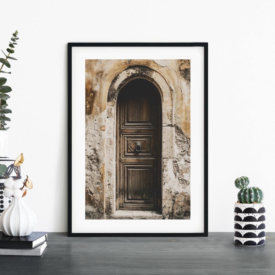 Vintage Brown Arched Wooden Door With Lion Knocker Photo Poster