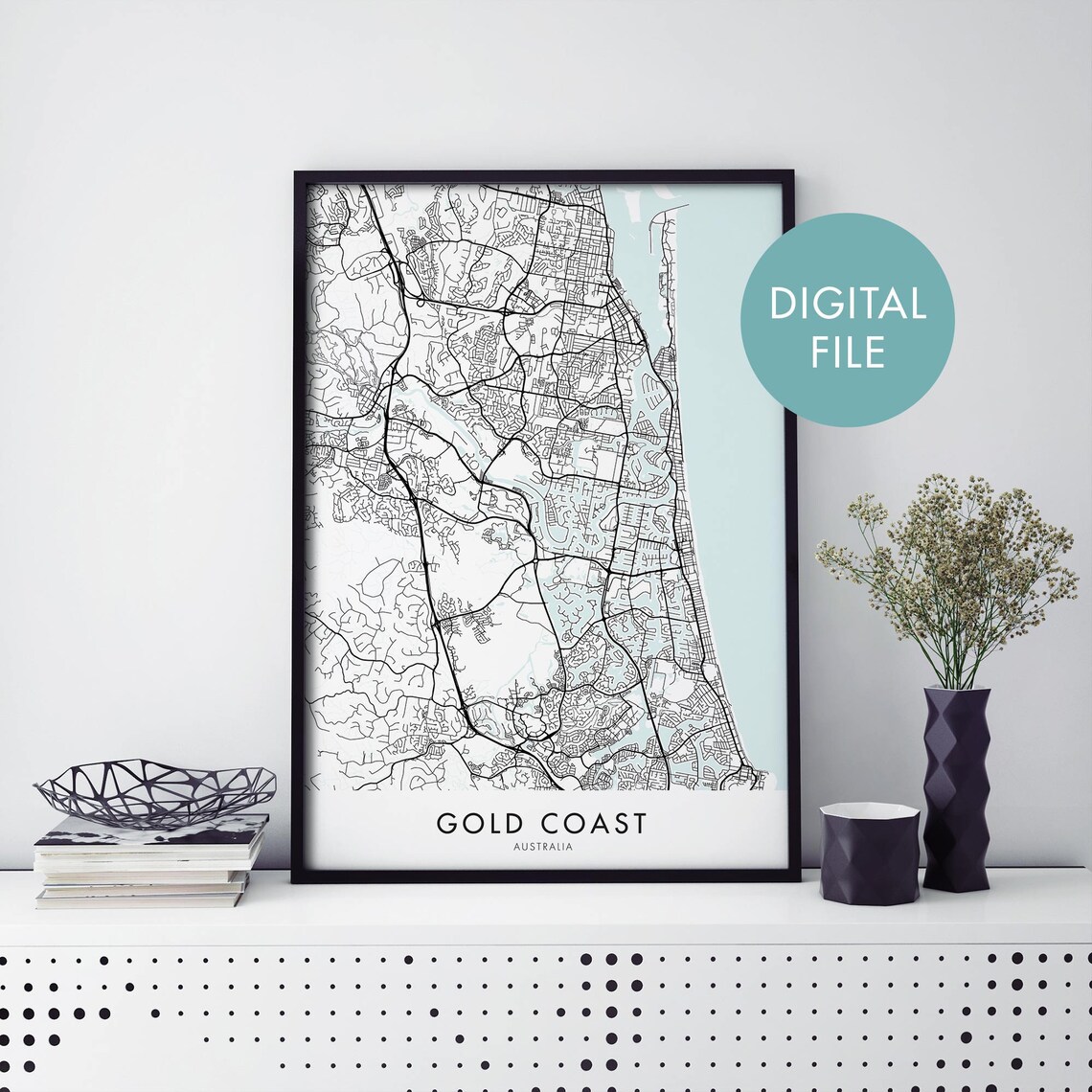 Gold Coast Australia City Map Print, Travel Poster