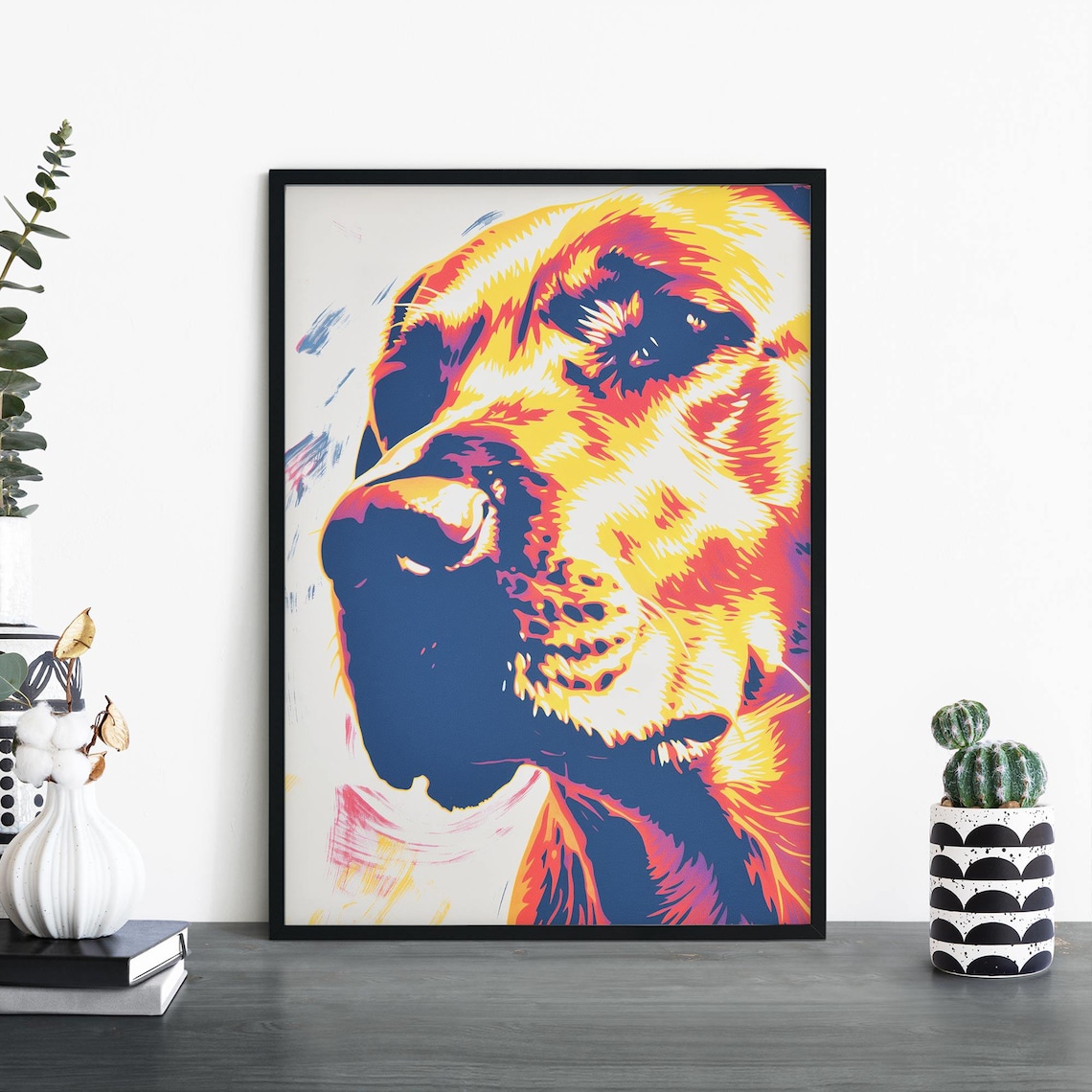Pop Art Labrador Close Up Bold Navy Orange Dog Portrait Poster