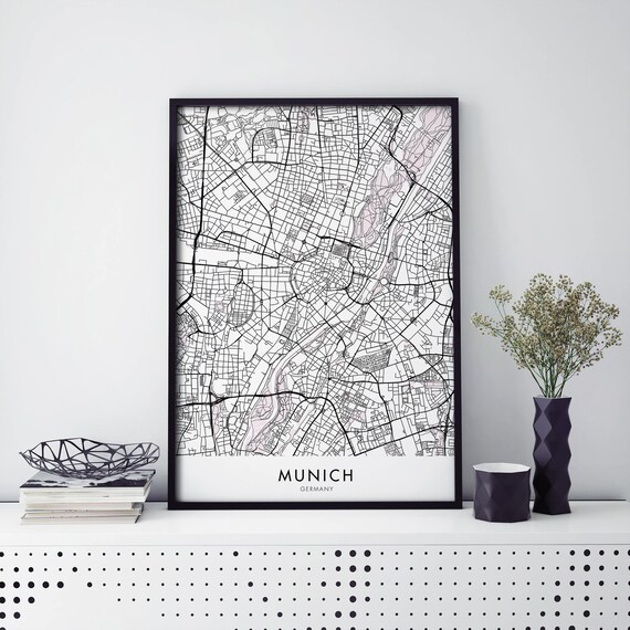 Munich Germany City Street Map Modern Black and White Poster