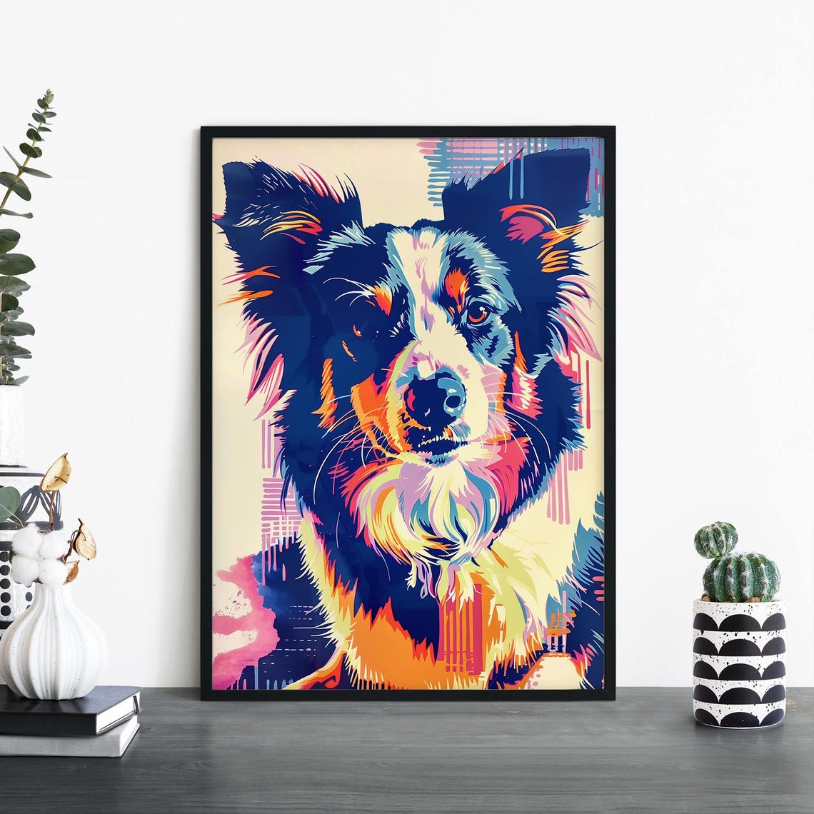 Colorful Border Collie Pop Art Portrait Vibrant Dog Head Print