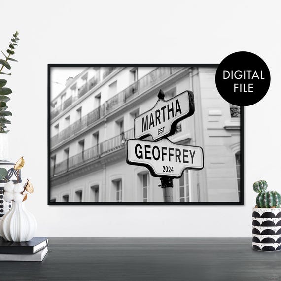 Custom Signpost Couples Names Poster Print Wall Art Personalized Text Jpeg File