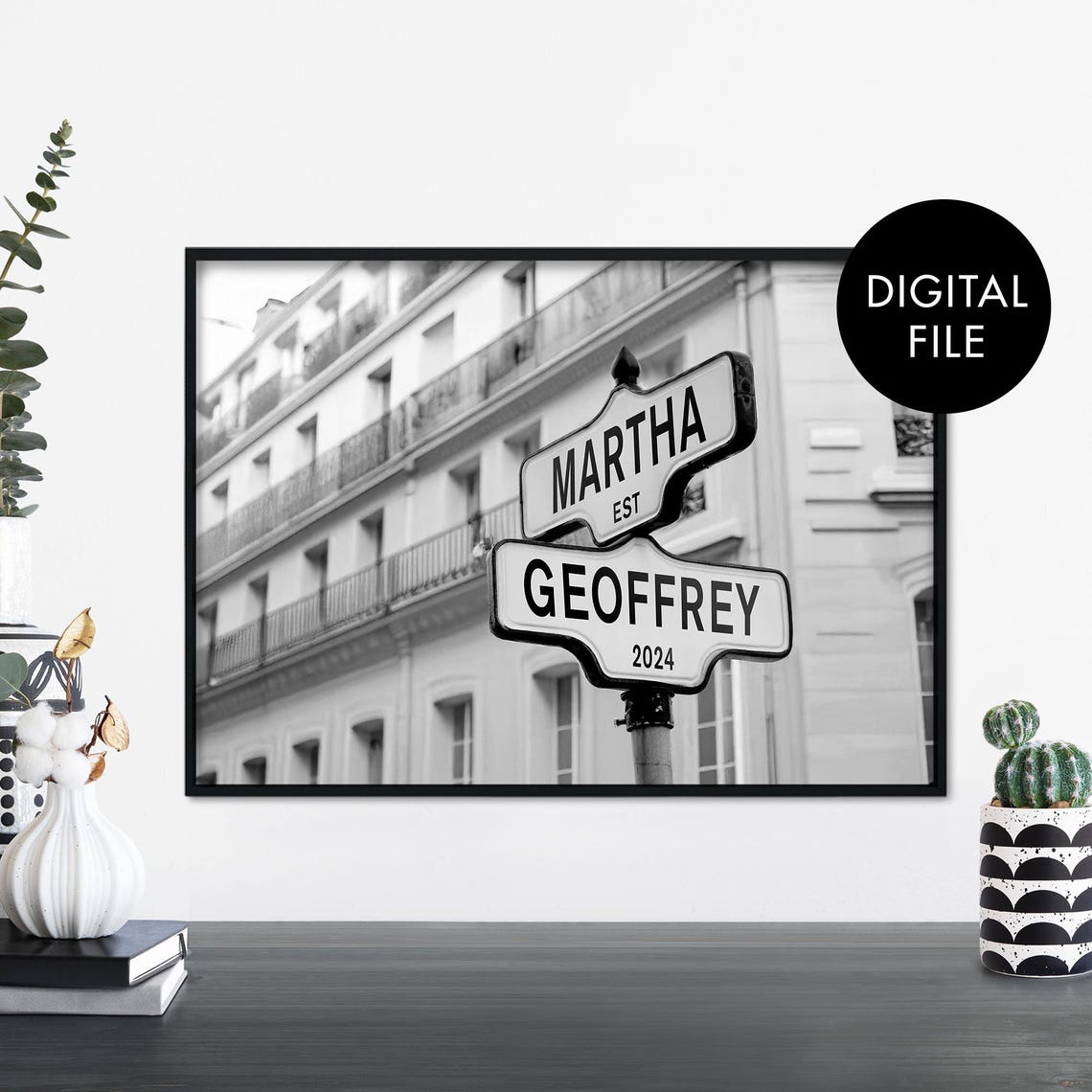 Custom Signpost Couples Names Poster Print Wall Art Personalized Text Jpeg File