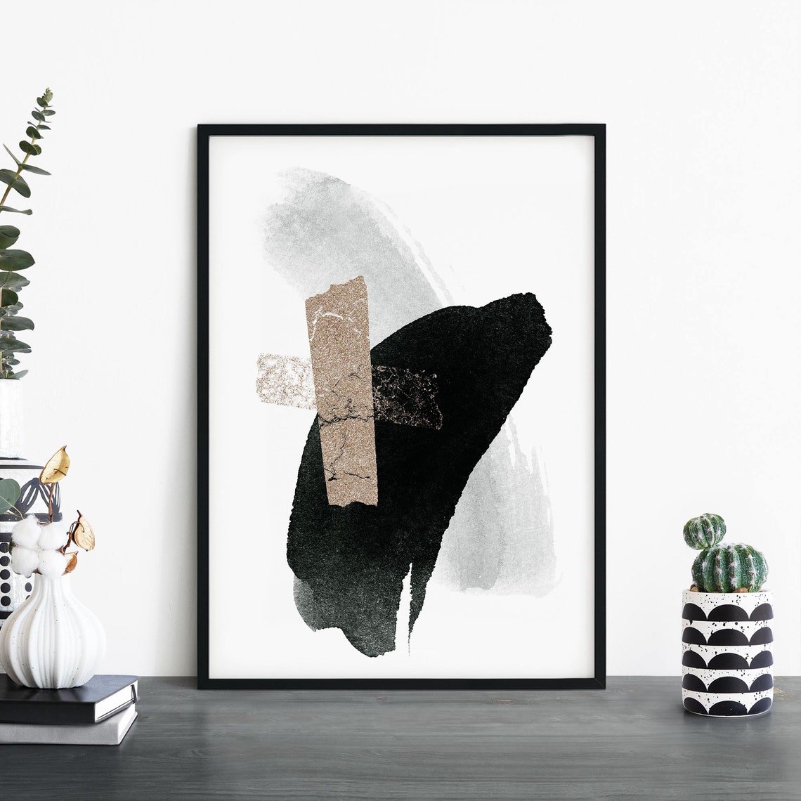 Black Gold Brushstroke Cross Modern Abstract Minimalist Design Poster