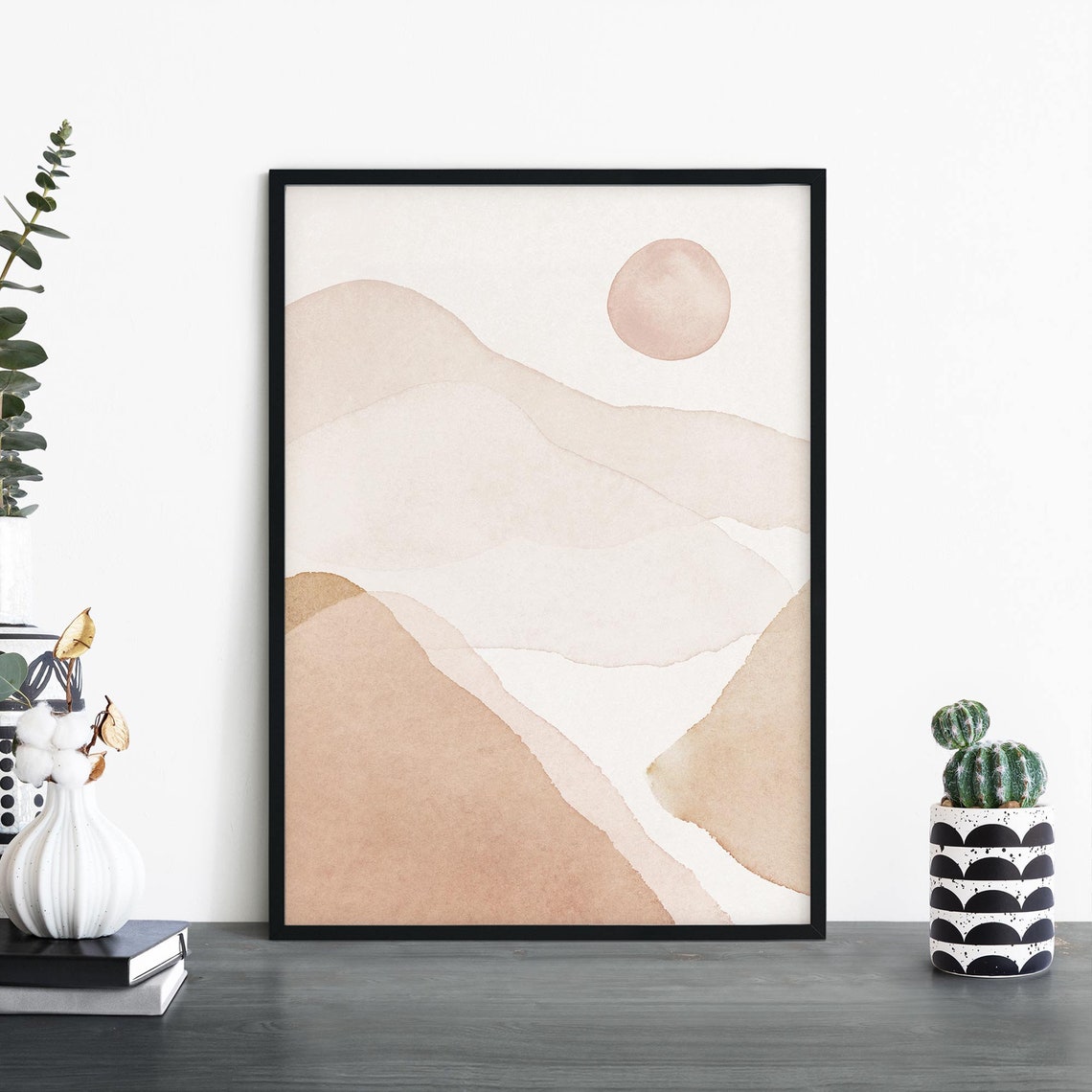 Beige Abstract Mountain Sunrise Modern Minimalist Nature Poster