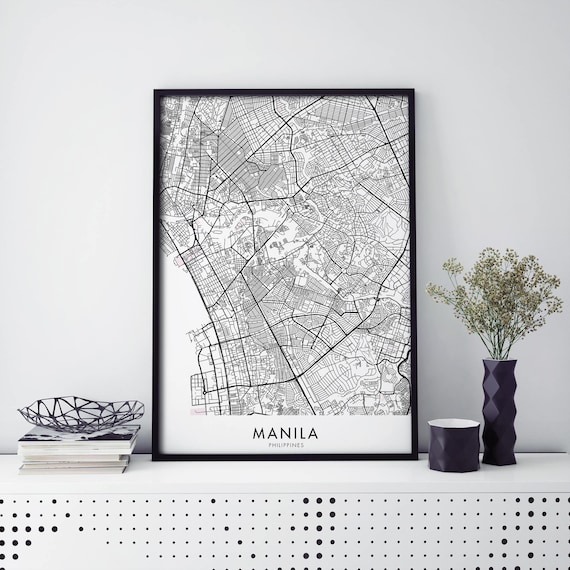 Manila Philippines Black Line City Street Map Digital File Poster