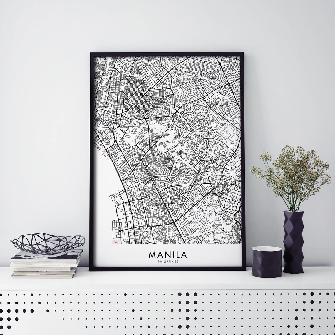 Manila Philippines Black Line City Street Map Digital File Poster