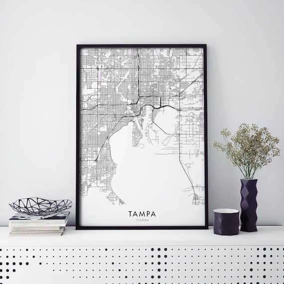 Tampa Florida Black And White Minimalist Street Map Art Poster