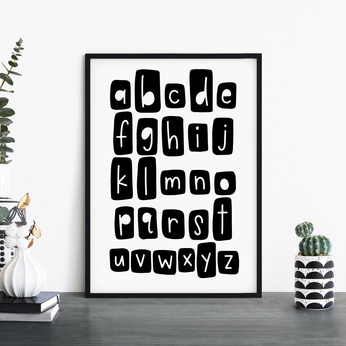 Black And White Alphabet Letters Modern Kids Nursery Educational Poster