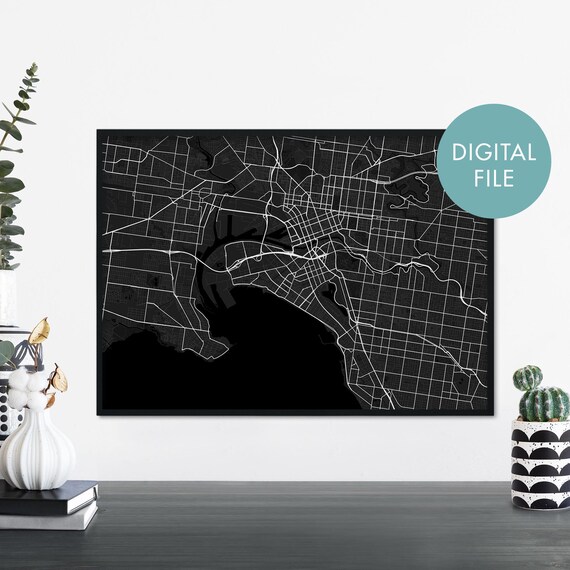 Melbourne City Map Poster, Dark Digital File Minimalist Australia Map Wall Decor
